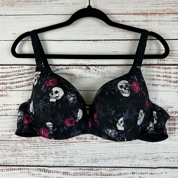 Women's Torrid Curve Black w/Skull Full Coverage Balconette Wired Lined Bra 44B - Picture 1 of 7